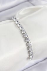 Pirinç Zirkon Taşlı Kare Model Gümüş Renk Asansörlü Kadın Bileklik