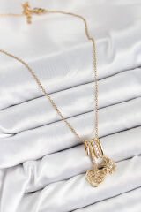 316L Çelik Zirkon Taşlı Sallantılı Kalp Ve Güneş Model Gold Renk Kadın Kolye