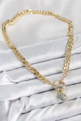 Pirinç Zirkon Taşlı Nazar Boncuk Detaylı Klasik Zincir Model Gold Renk Kadın Kolye