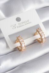 Pirinç Gold Renk Zirkon Taşlı Halka Model Kadın Küpe