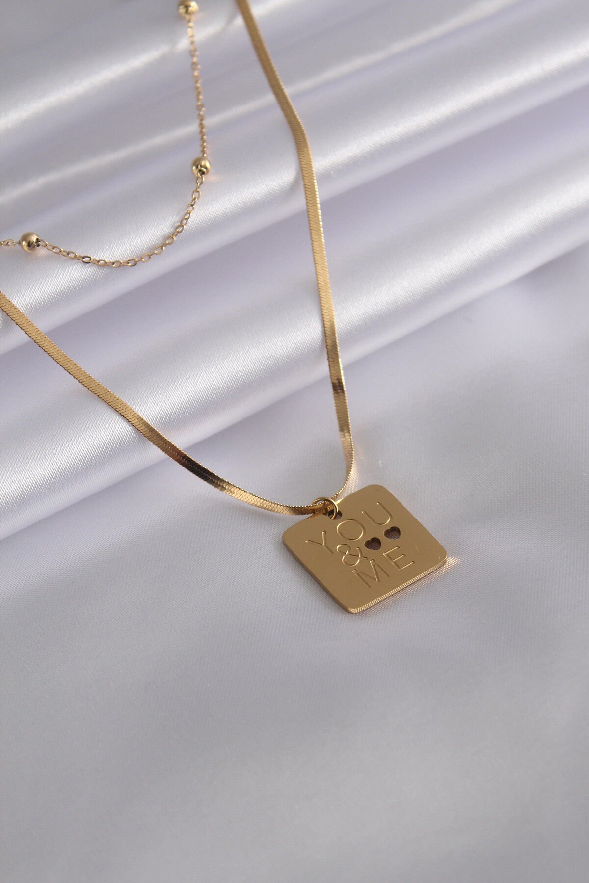 316L Çelik Gold Renk İtalyan Zincir 'You & Me' İşleme Kadın Kolye