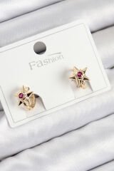 Pirinç Zirkon Taşlı Yıldız Model Gold Renk Çocuk Küpe
