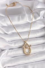 316L Çelik Gold Renk Zincir Zirkon Taşlı Vintage Model Kadın Kolye