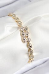 VIP Pirinç Zirkon Taşlı Sıralı Damla Model Gold Renk Kadın Bileklik