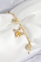 Pirinç Zirkon Taşlı Arı Model Gold Renk Kadın Bileklik