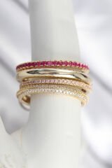 Pirinç Zirkon Taşlı Mix Renk 3'Lü Kadın Yüzük