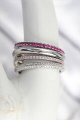 Pirinç Gümüş Renk Zirkon Taşlı 4'Lü Kadın Yüzük