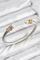 316L Çelik Zirkon Taşlı İnci Model Gold Ve Gümüş Renk Kadın Bileklik
