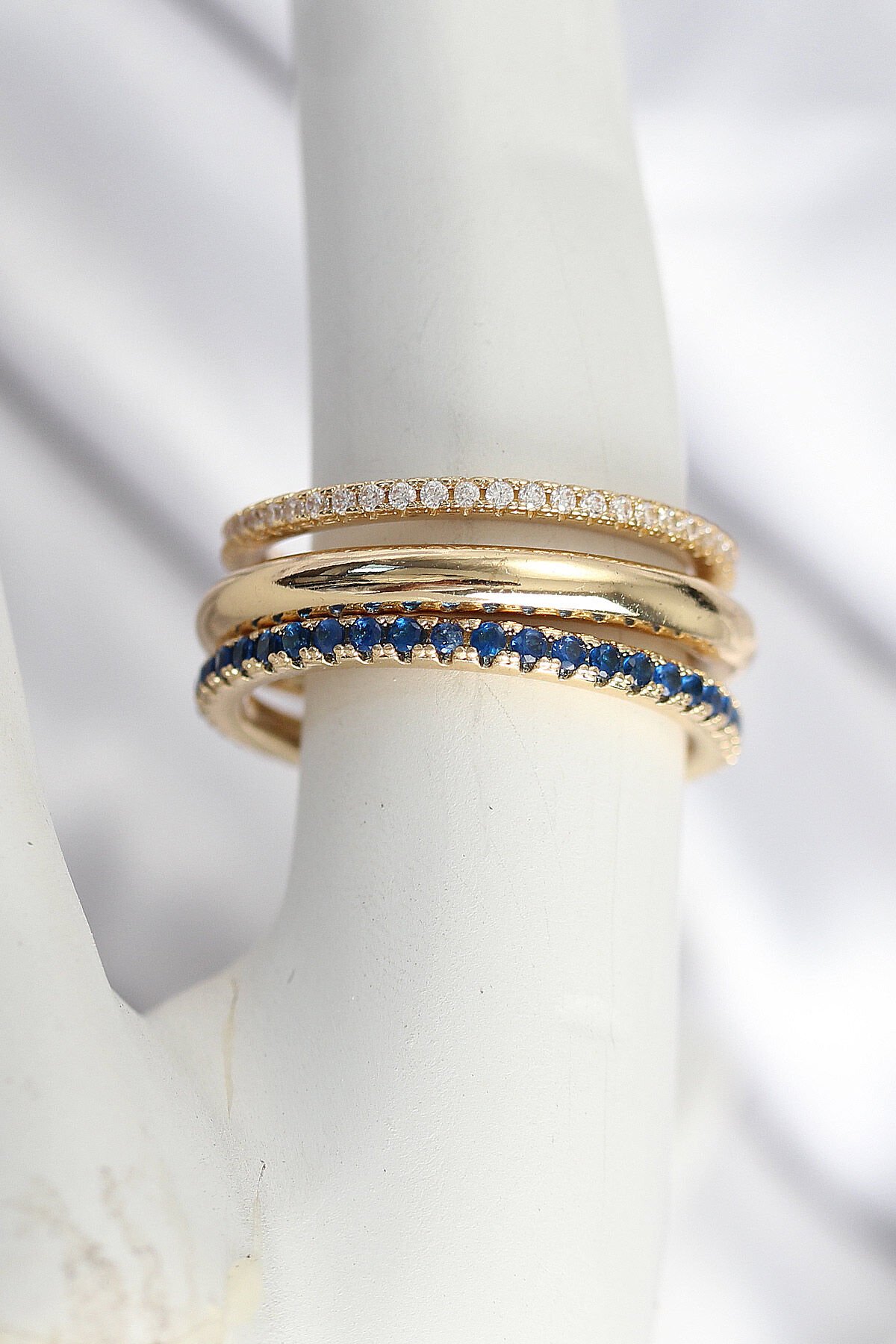 Pirinç Gold Renk Zirkon Taşlı 3'Lü Kadın Yüzük