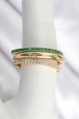 Pirinç Gold Renk Zirkon Taşlı 4'Lü Kadın Yüzük