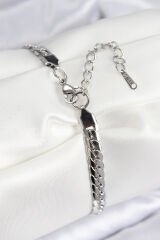 316L Çelik Ezme Zincir Model Gümüş Renk Kadın Bileklik