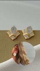 Gold Renk Zirkon Taşlı Beymen Küpe