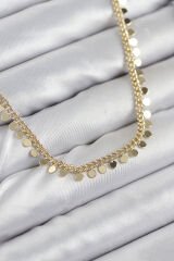 Pirinç Sıralı Pul Zincir Model Gold Renk Kadın Kolye