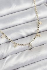 Pirinç Zirkon Taşlı Yıldızlı Ezme Zincir Model Gold Renk Kadın Kolye