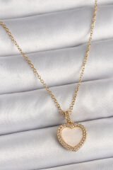 316L Çelik Gold Renk Zincir Zirkon Taşlı Beyaz Mineli Kalp Model Kadın Kolye