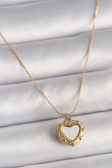 316L Çelik Gold Renk Zincir Aynalı Kalp Model Kadın Kolye