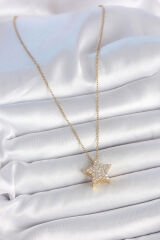 316L Çelik Gold Renk Zincir Zirkon Taşlı Yıldız Model Kadın Kolye