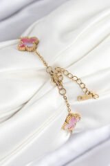 316L Çelik Sedefli Pembe Gold Renk Yonca Kadın Bileklik