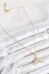 316L Çelik Zirkon Taşlı Balık Kuyruğu Model Gold Renk Kadın Kolye