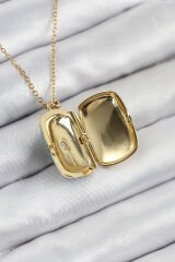 316L Çelik Zirkon Taşlı Açılabilr Kapaklı Kutup Yıldzı Model Gold Renk Kadın Kolye