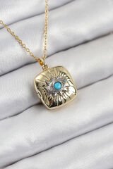 316L Çelik Zirkon Taşlı Açılabilr Kapaklı Göz Model Gold Renk Kadın Kolye