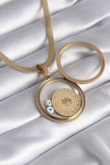 316L Çelik Gold Renk İtalyan Zincir Çeyrek Figür Açılabilir Fanus Model Kadın Kolye