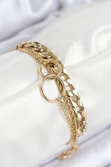 316L Çelik Çoklu Görünüm Geçmeli Halka Model Gold Renk Kadın Bileklik