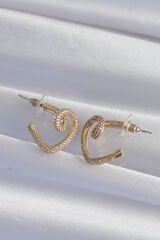 Pirinç Gold Renk Zirkon Taşlı Kıvrımlı Yarım Kalp Küpe