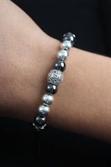 Doğal Taş Family Model Gümüş Ve Füme Renk Asansörlü Erkek Bileklik