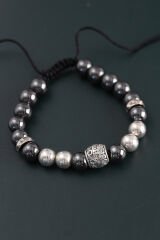 Doğal Taş Family Model Gümüş Ve Füme Renk Asansörlü Erkek Bileklik