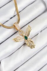 316L Çelik Zirkon Taşlı Melek Model Gold Renk Kadın Kolye