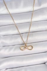 316L Çelik Gold Renk Zincir Zirkon Taşlı Sonsuzluk Model Kadın Kolye