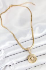 316L Çelik Zirkon Taşlı Pusula Model Gold Renk Kadın Kolye
