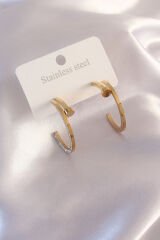 Çelik Gold Renk Zirkon Taş Detay Kadın Küpe