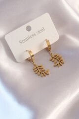 Çelik Gold Renk Yaprak Figür Kadın Küpe