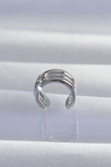 Pirinç Gümüş Renk Yonca Earcuff Küpe