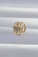 Pirinç Gold Renk Yonca Earcuff Küpe