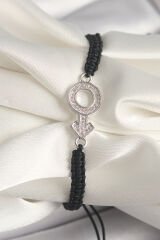 Pirinç Gümüş Renk Zirkon Taşlı Mars Figür Asansörlü Makrome Model Kadın Bileklik