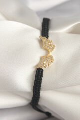 Pirinç Gold Renk Zirkon Taşlı Kanat Figür Asansörlü Makrome Model Kadın Bileklik