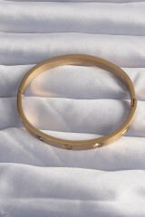 316L Çelik Baby Boy Gold Renk Zirkon Taşlı Model Kelepçe Bilezik