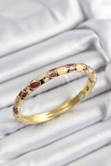 Mineli Pirinç Fuşya Ve Krem Petek Motifli Gold Renk Kadın Kelepçe