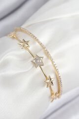 Pirinç Zirkon Taşlı Yıldız Model Gold Renk Kadın Bileklik