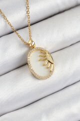 316L Çelik Zirkon Taşlı Yarım Güneş Model Gold Renk Kadın Kolye