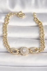 Pirinç Gold Renk Zincir Daire Zirkon Taşlı Xuping VIP Seri Kadın Bileklik