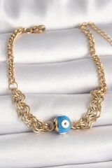 316L Çelik Gold Renk Halka Zincir Model Nazar Boncuk Figür Kadın Bileklik