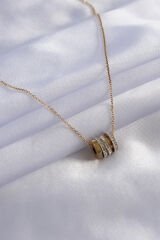 316L Çelik Gold Renk Zirkon Taşlı Kadın Kolye