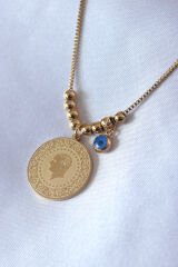 316L Çelik Gold Renk Atatürk İşleme Nazar Boncuk Detay Kadın Kolye