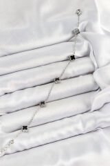 316L Çelik Siyah Sedef Yonca Model Gümüş Renk Kadın Bileklik