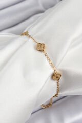 316L Çelik Yonca Model Gold Renk Kadın Bileklik