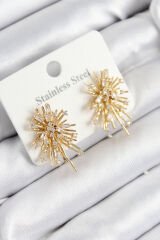 316L Çelik Zirkon Taşlı Aurora Işıltı Model Gold Renk Kadın Küpe